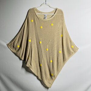 Chico's Womens Beige Comfy Soft Open Knit Crochet Poncho Sweater Size L/XL